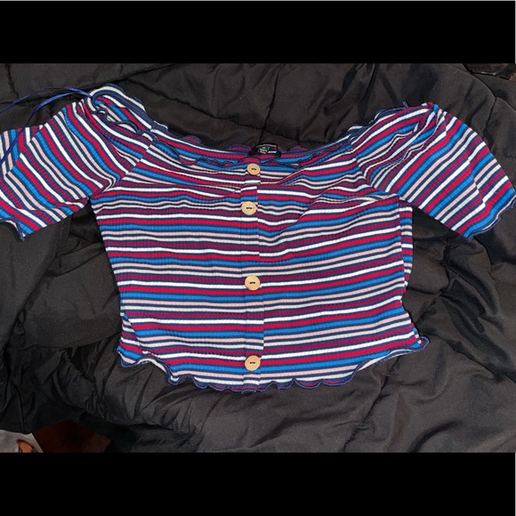 Rainbow Off The Shoulders Crop Top - Picture 3 of 4